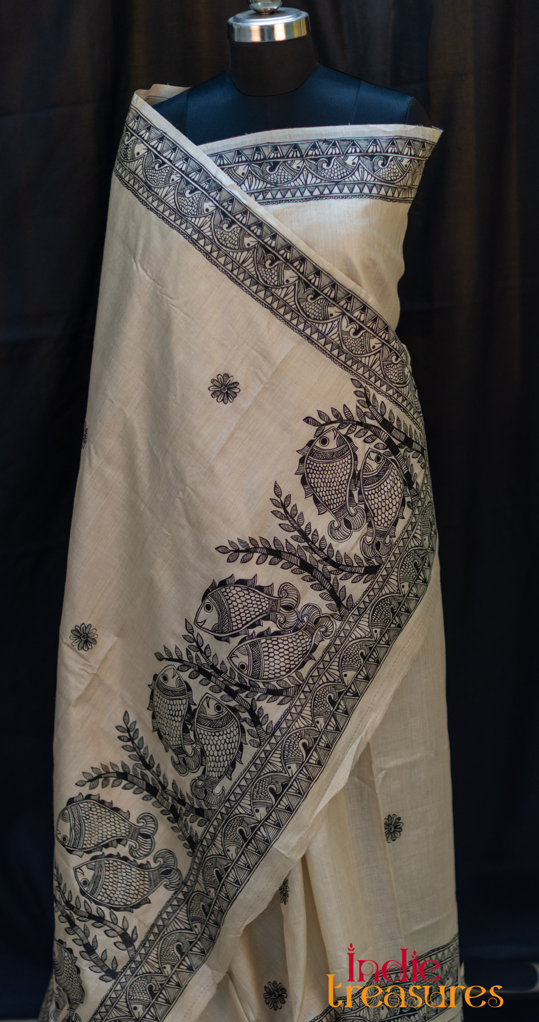 Hand-Painted Madhubani Tussar Silk Saree