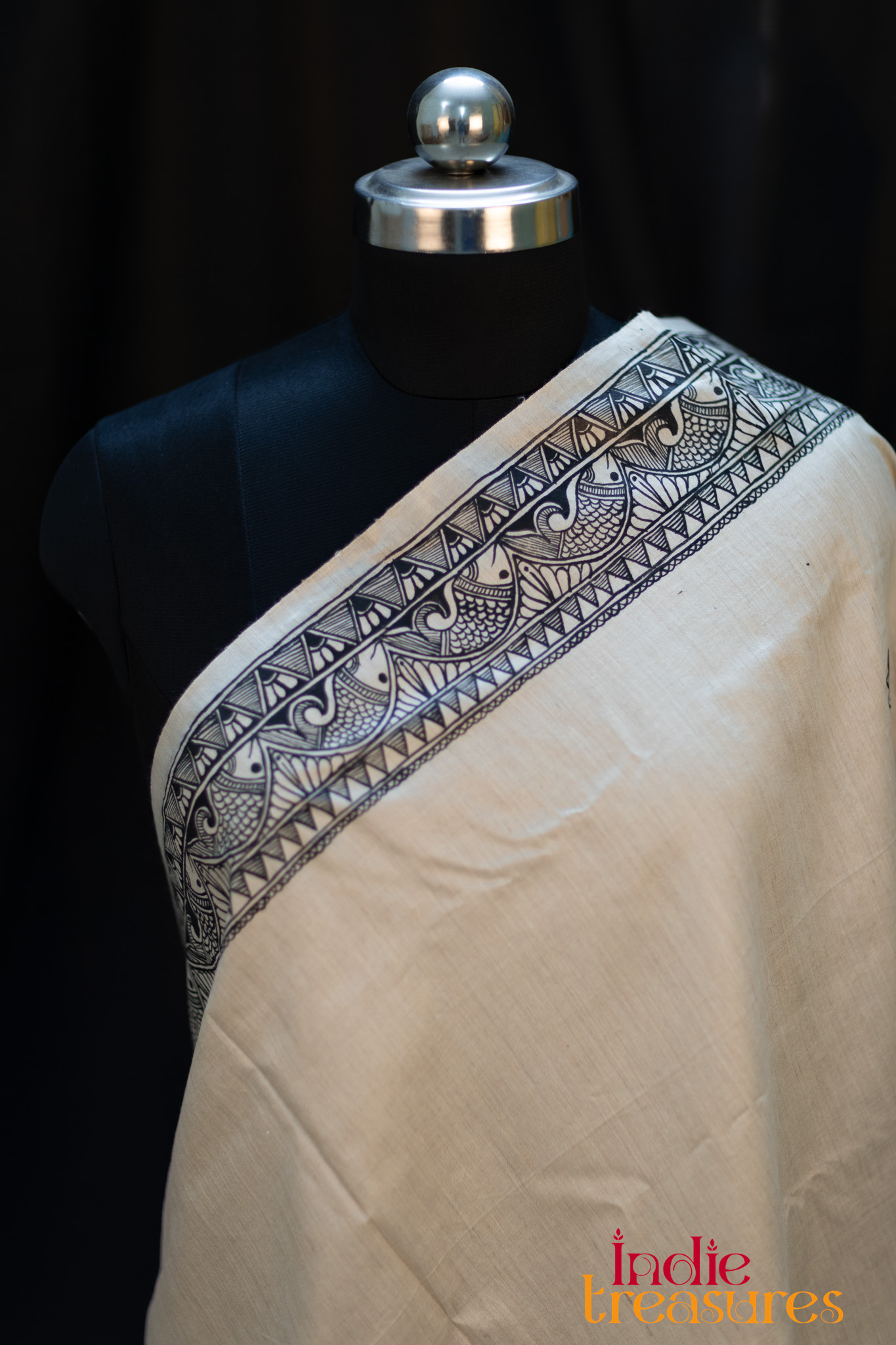 Hand-Painted Madhubani Tussar Silk Saree - Image 2