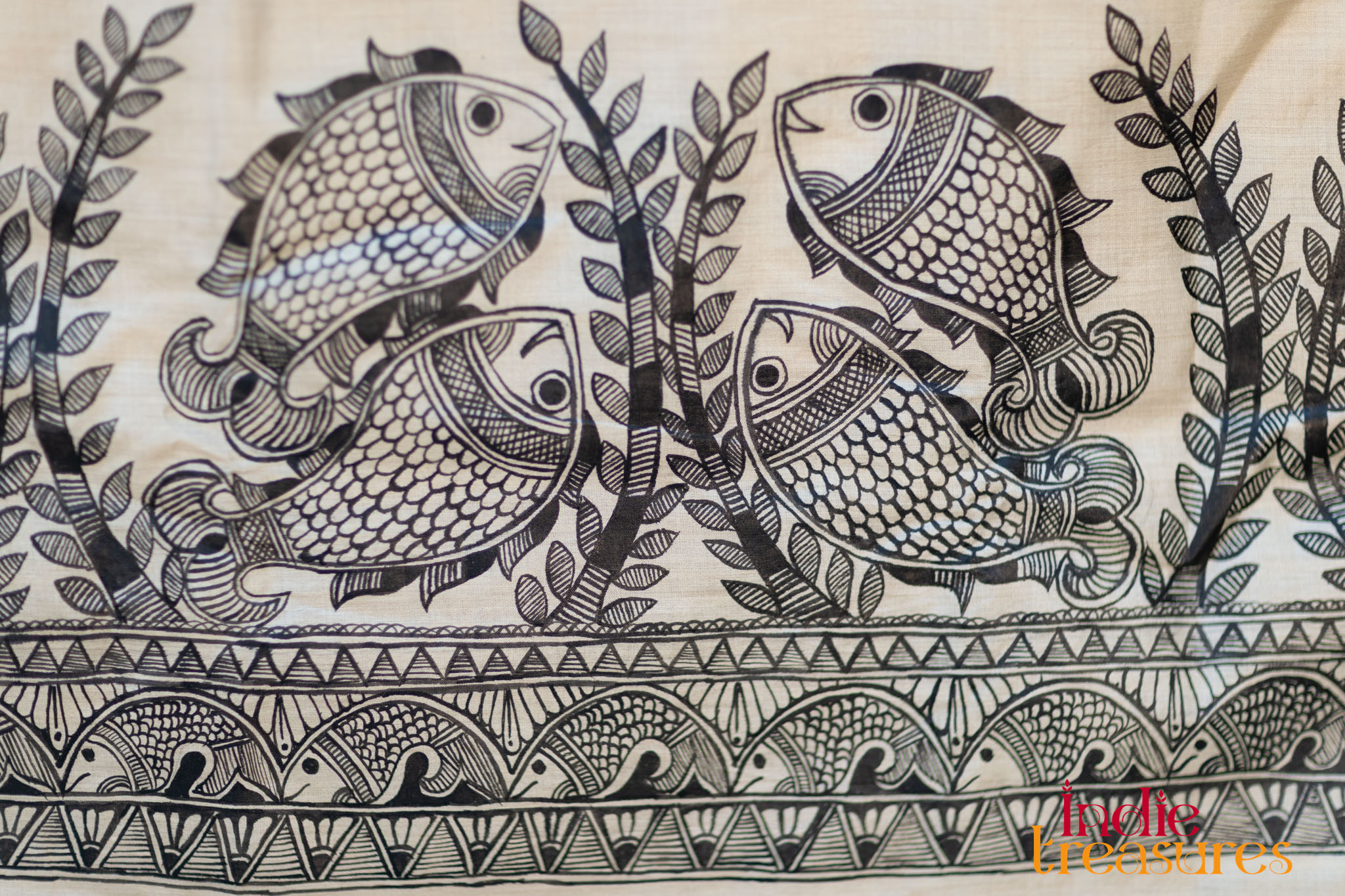 Hand-Painted Madhubani Tussar Silk Saree - Image 4