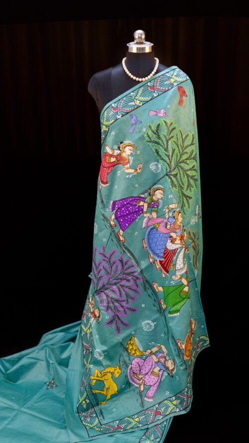Hand-Painted Pattachitra on Tussar Silk Saree