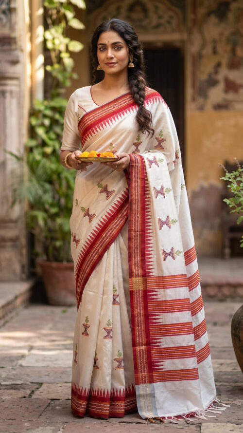 Kasuti Embroidery on Handloom Raw Silk