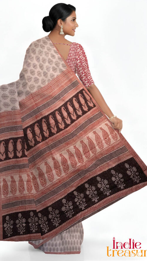 Hand Block Bagh Print Kota Doria Saree